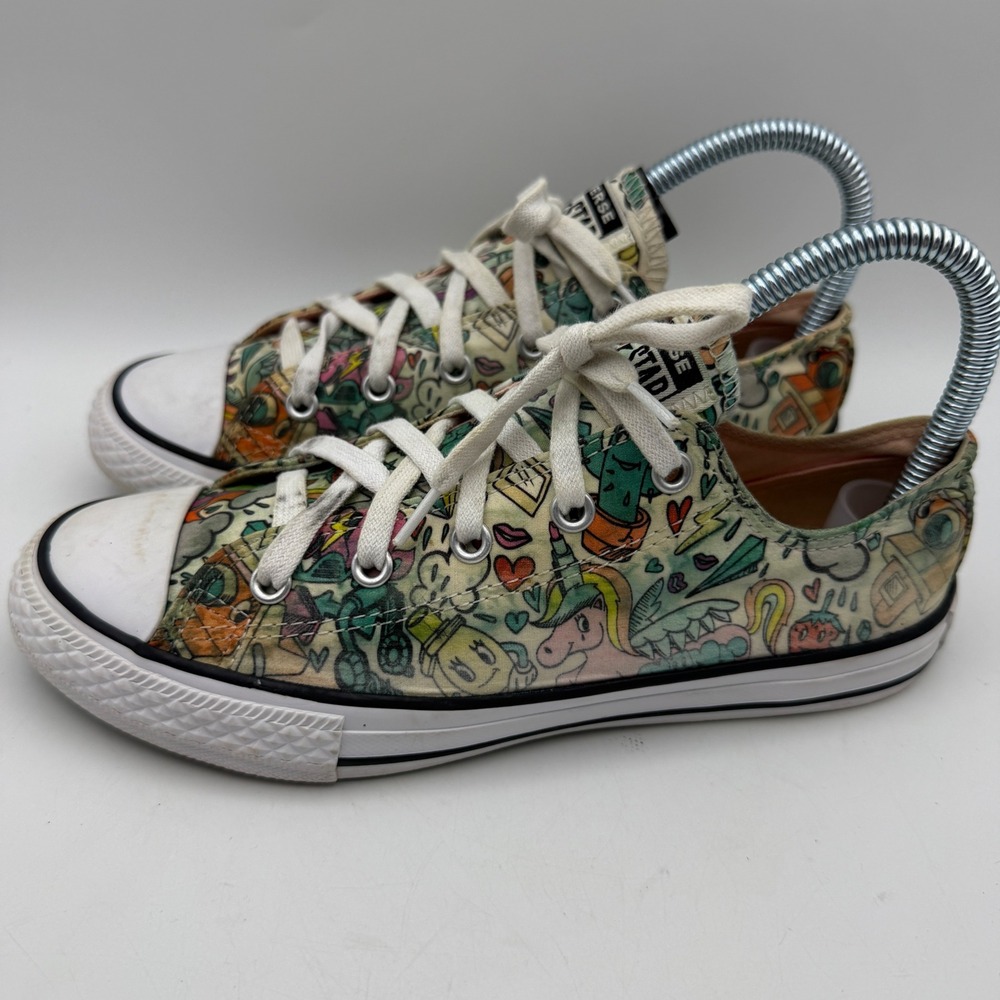 Converse All Star Shoes Kids 3 Multicolor Doodle Print Low Top Sneakers Unicorn